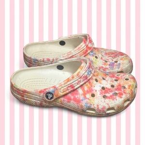 CROCS Tie-Dye Splash Clog in Pink, Blue & Yellow